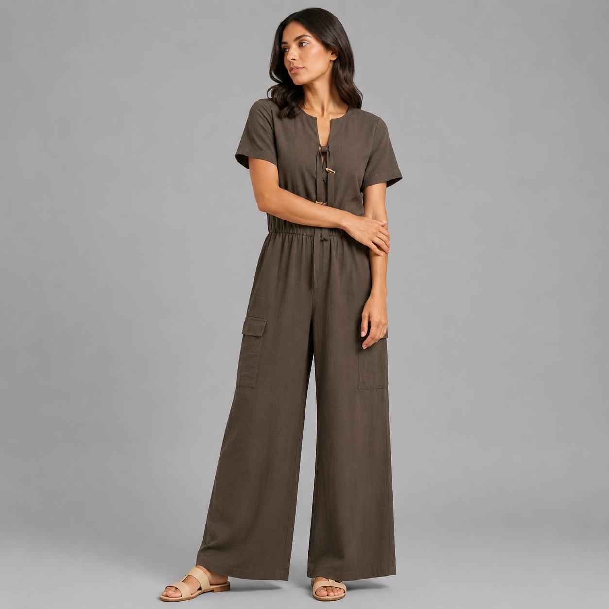Tie-Neck Wide-Leg Jumpsuit