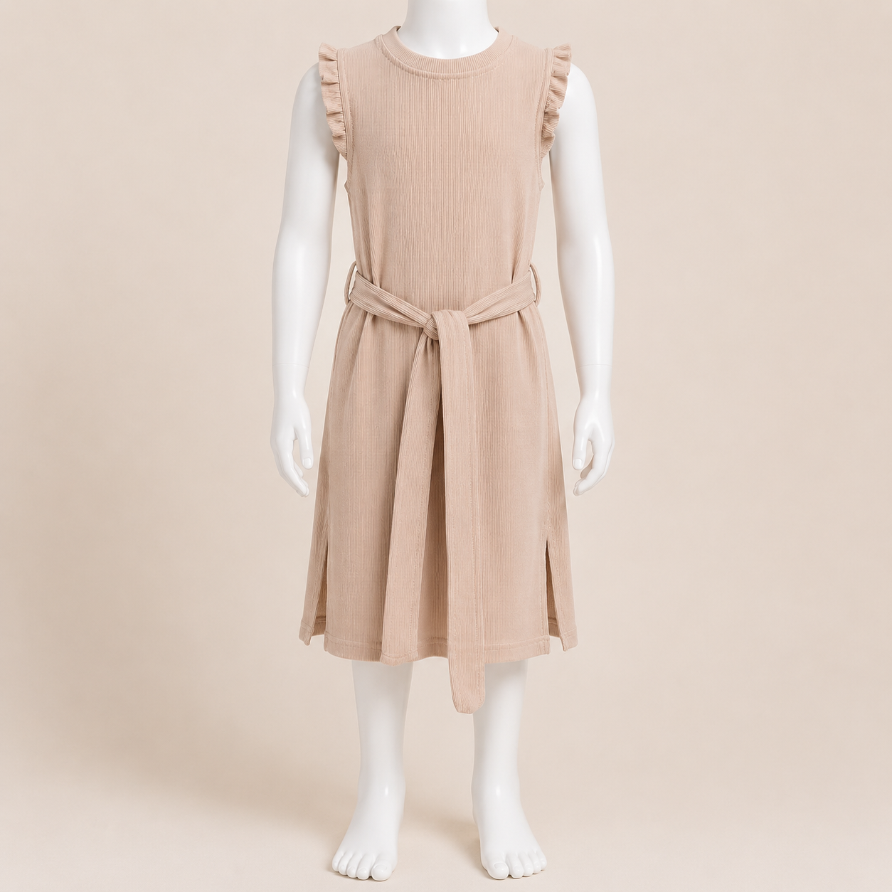 Kids Solid Rib Dress with Side Slit Detail