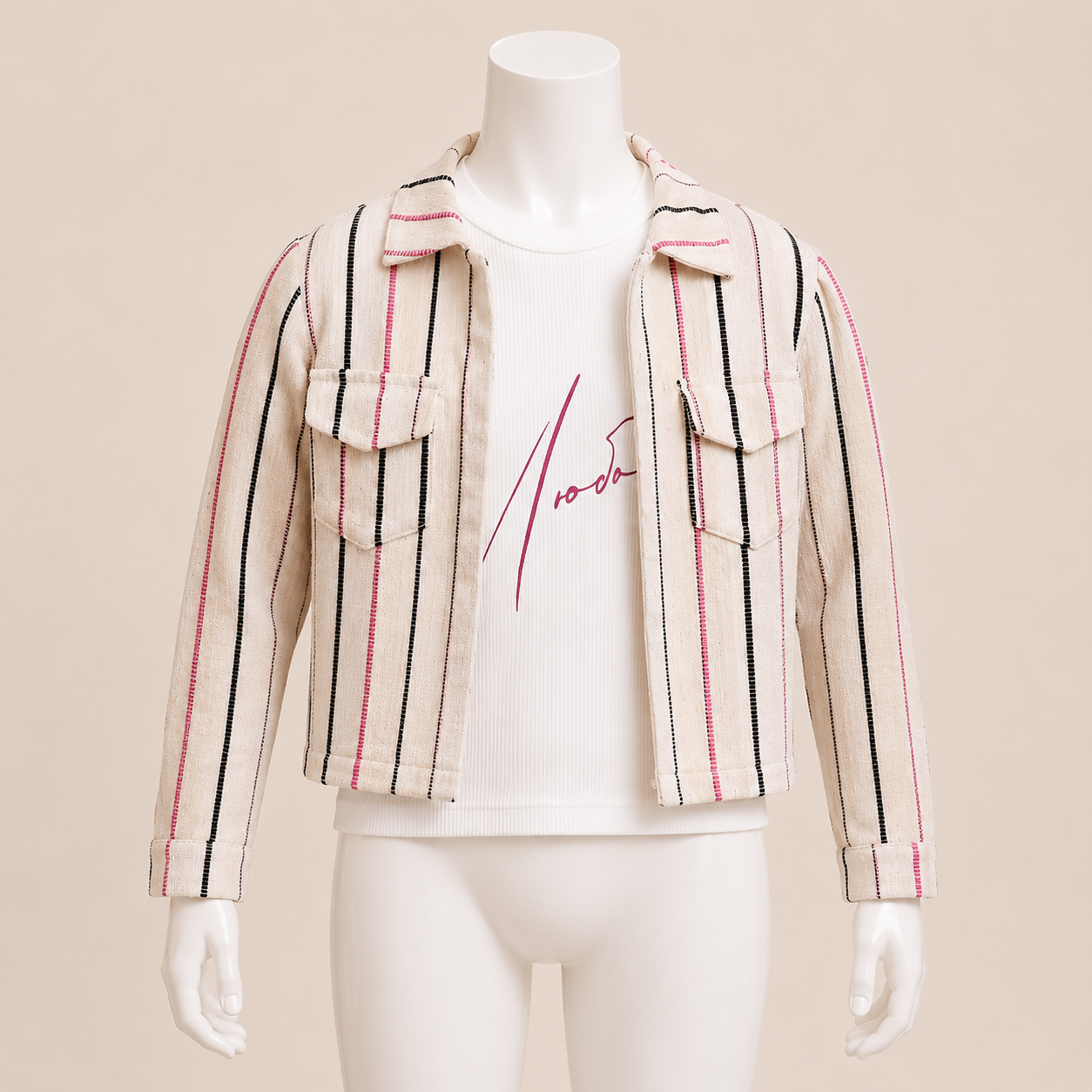 أطفال مخطط Jacket مع منقوش Ribbed توب