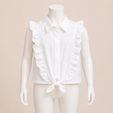 Kids Poplin Blouse with Chest Ruffle Detail