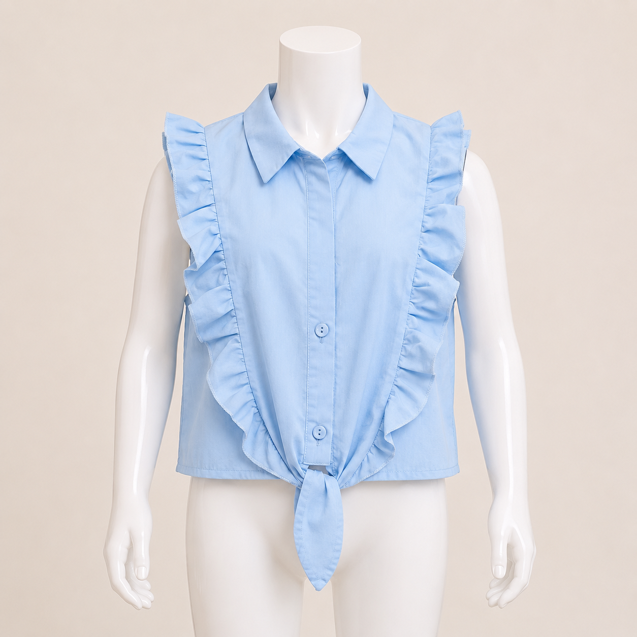 Kids Poplin Blouse with Chest Ruffle Detail