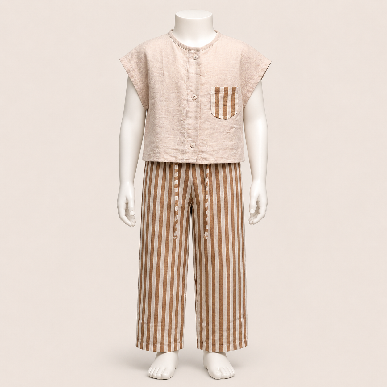 Kids Solid Blouse and Striped Pants Set