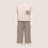 Kids Solid Blouse and Striped Pants Set