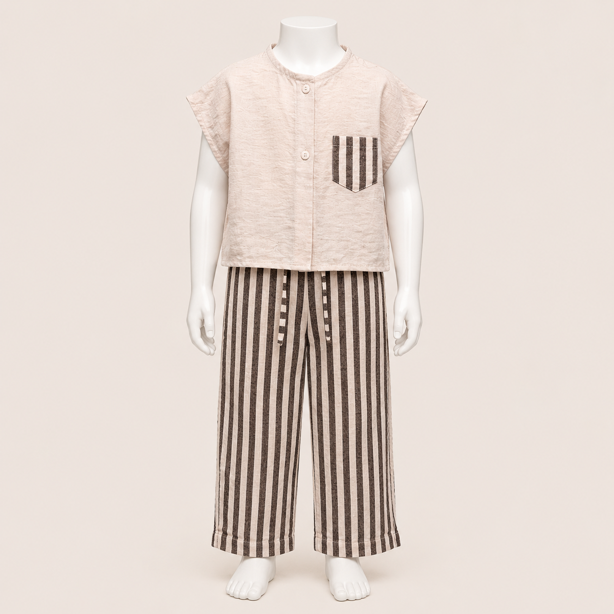 Kids Solid Blouse and Striped Pants Set