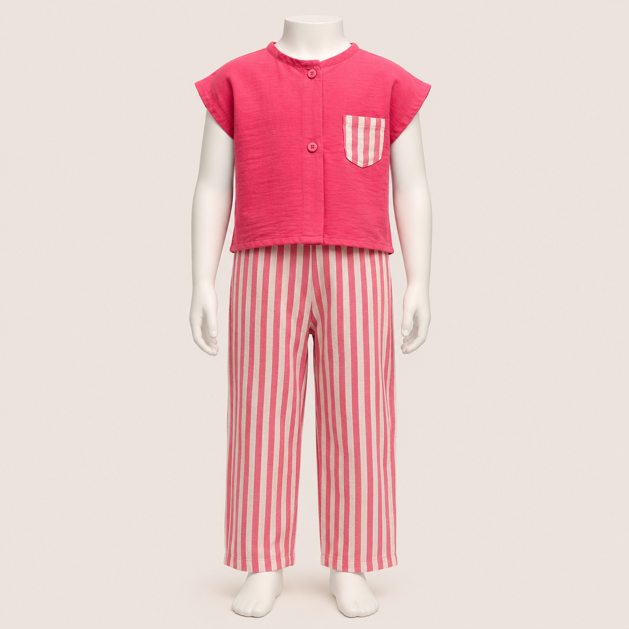 Kids Solid Blouse and Striped Pants Set