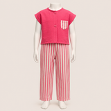 Kids Solid Blouse and Striped Pants Set