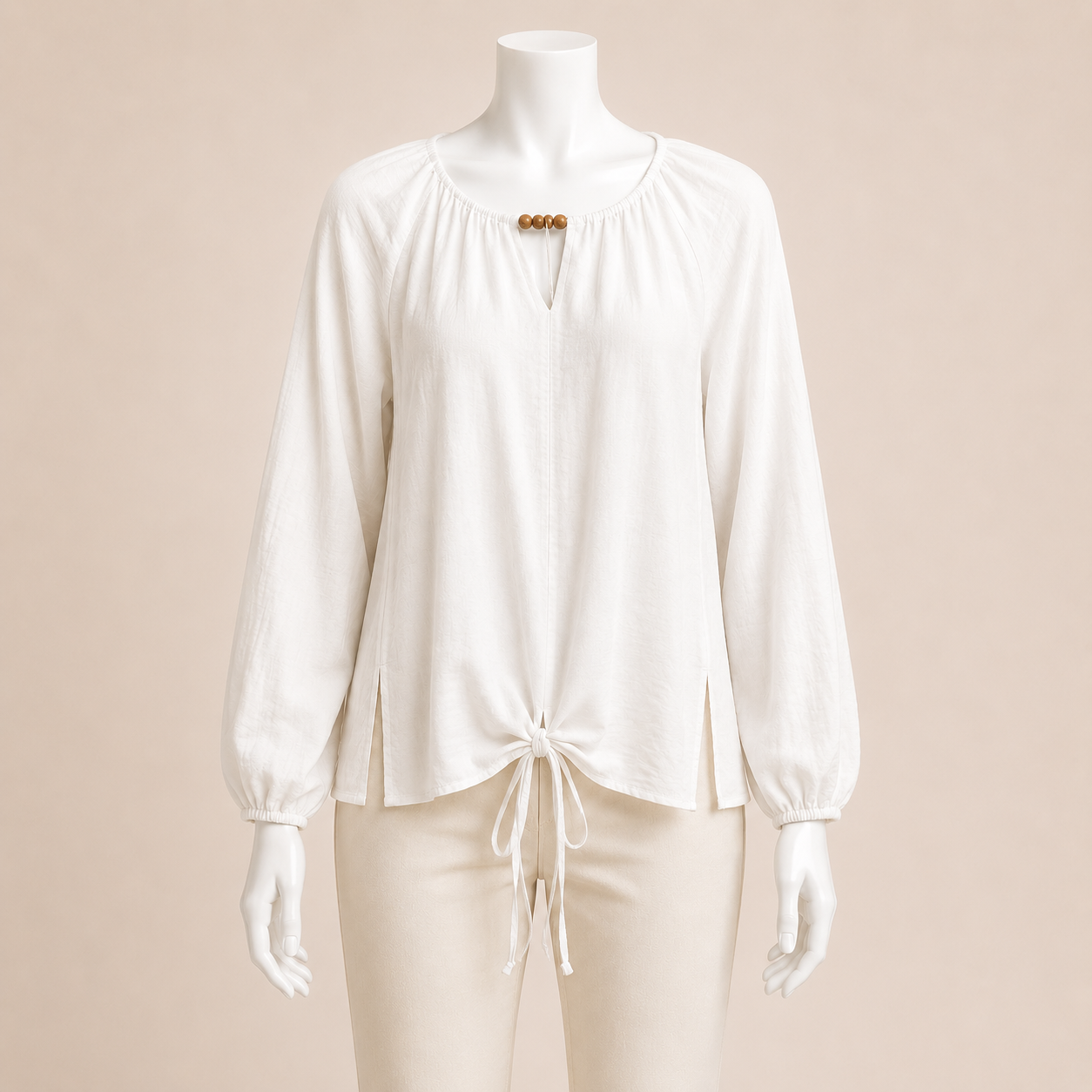 Women Solid Blouse with Front Tie Detail