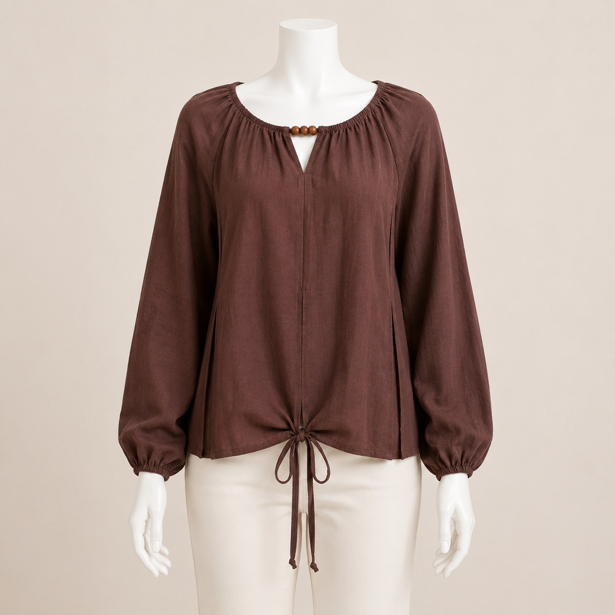 Women Solid Blouse with Front Tie Detail