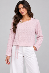 Women Textured Long-Sleeve Top with Side Tie