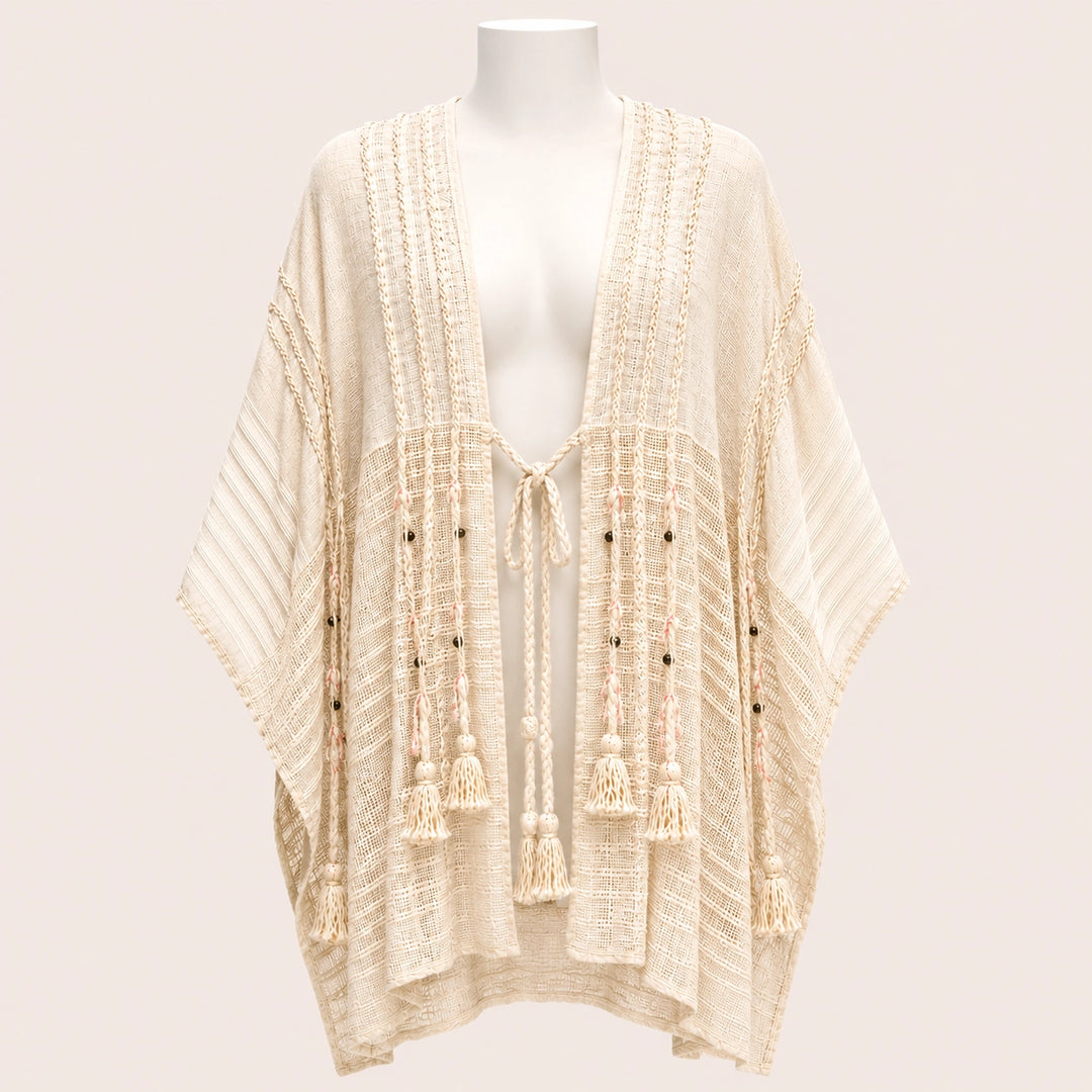 Women Tassel Tie Front Poncho