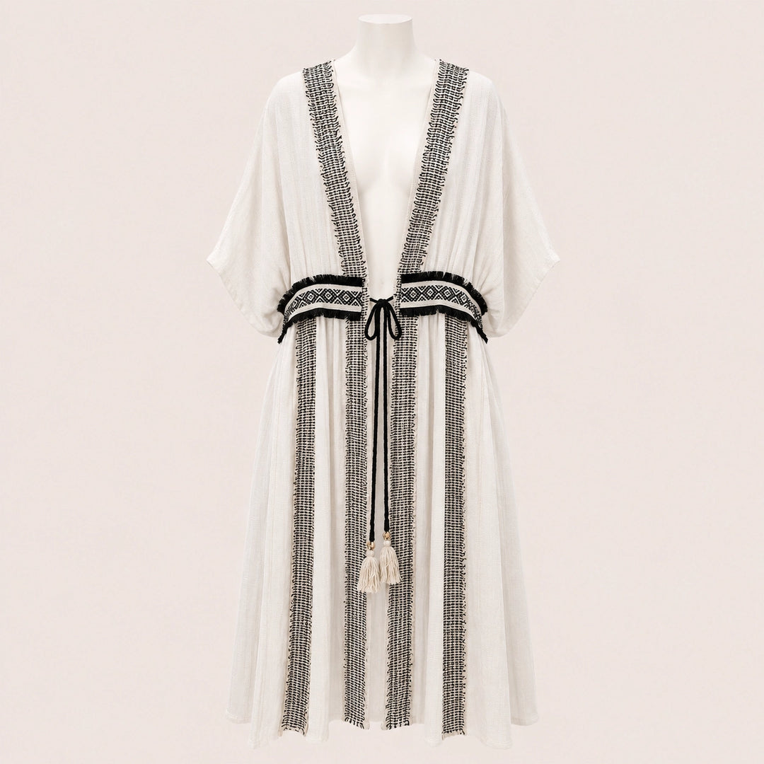 Women Jacquard Trim Kimono Cardigan