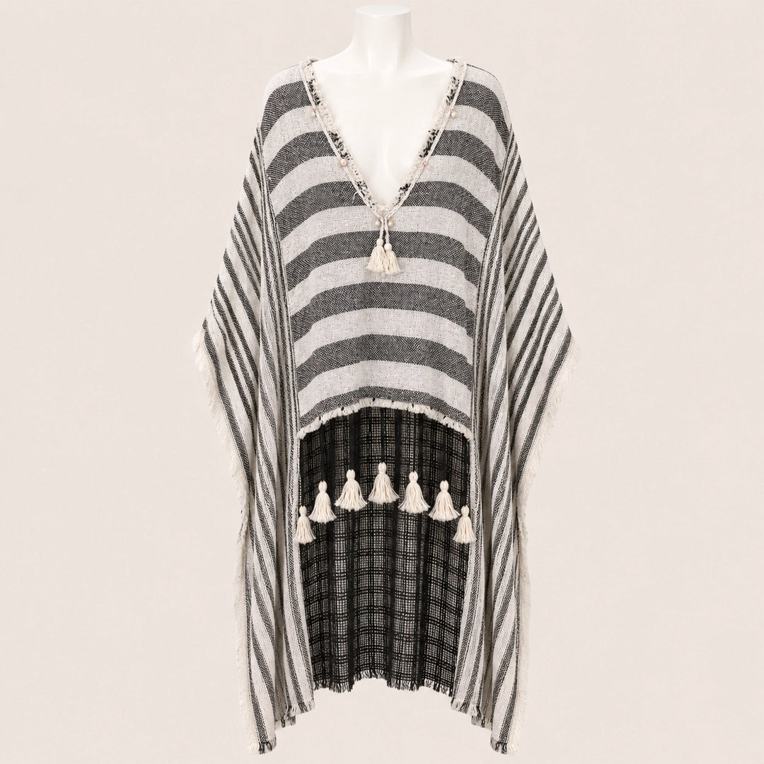 Women Crochet Panel Tassel Blouse