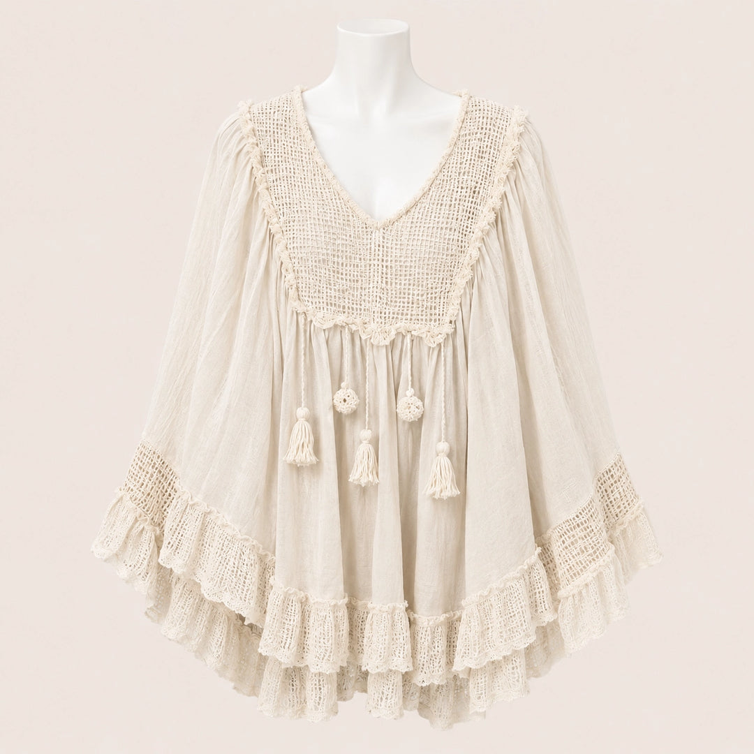 Women Oversized Crochet Trim Blouse