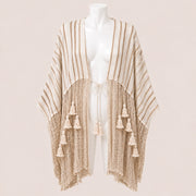 Women Striped Tassel Poncho