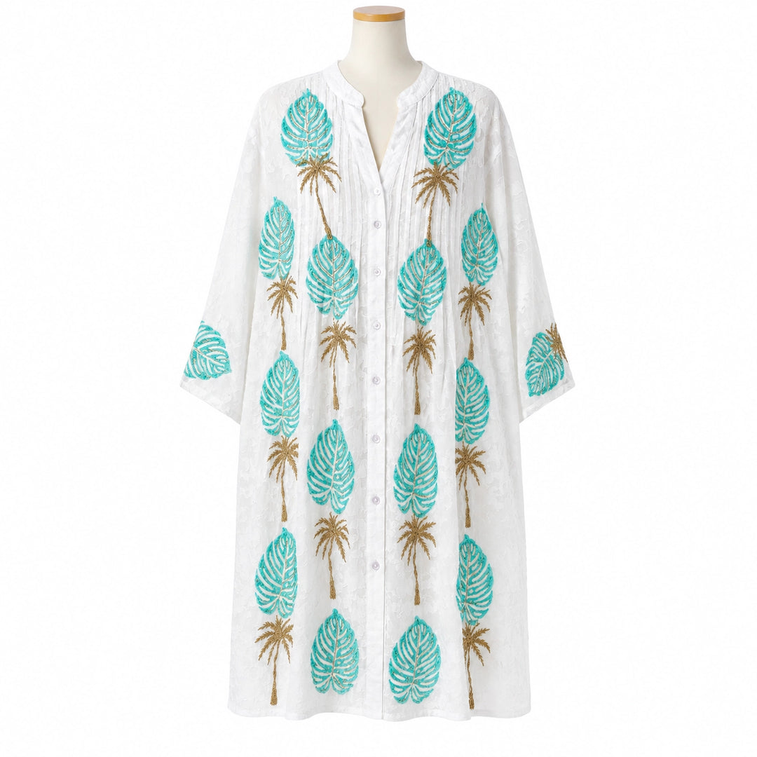 Leaf Print Button Front Tunic