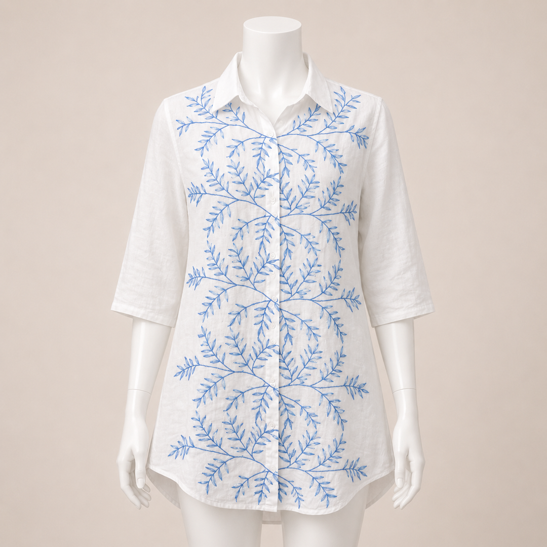Floral Embroidered Button-Up Shirt