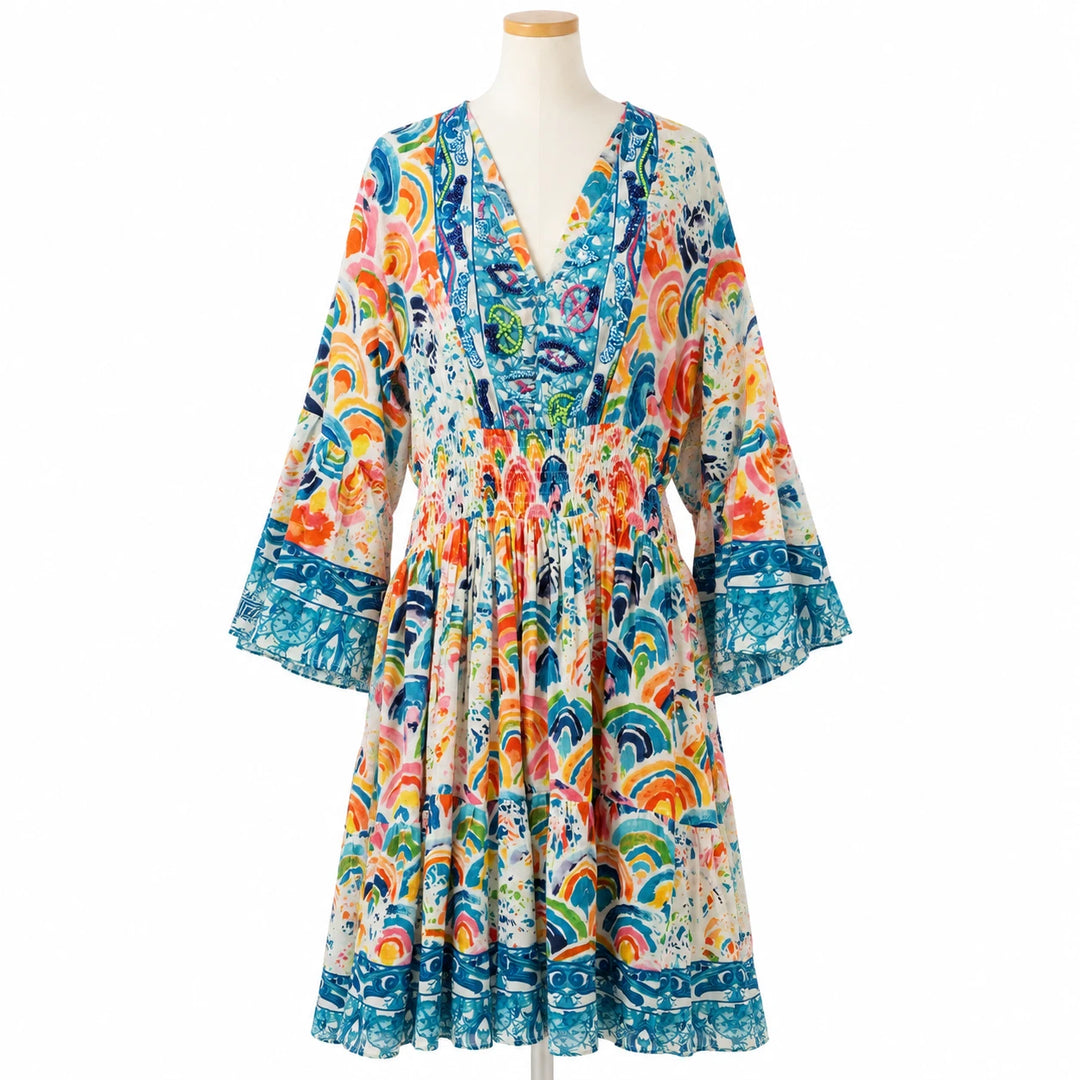 Printed V-Neck Tunic Dress