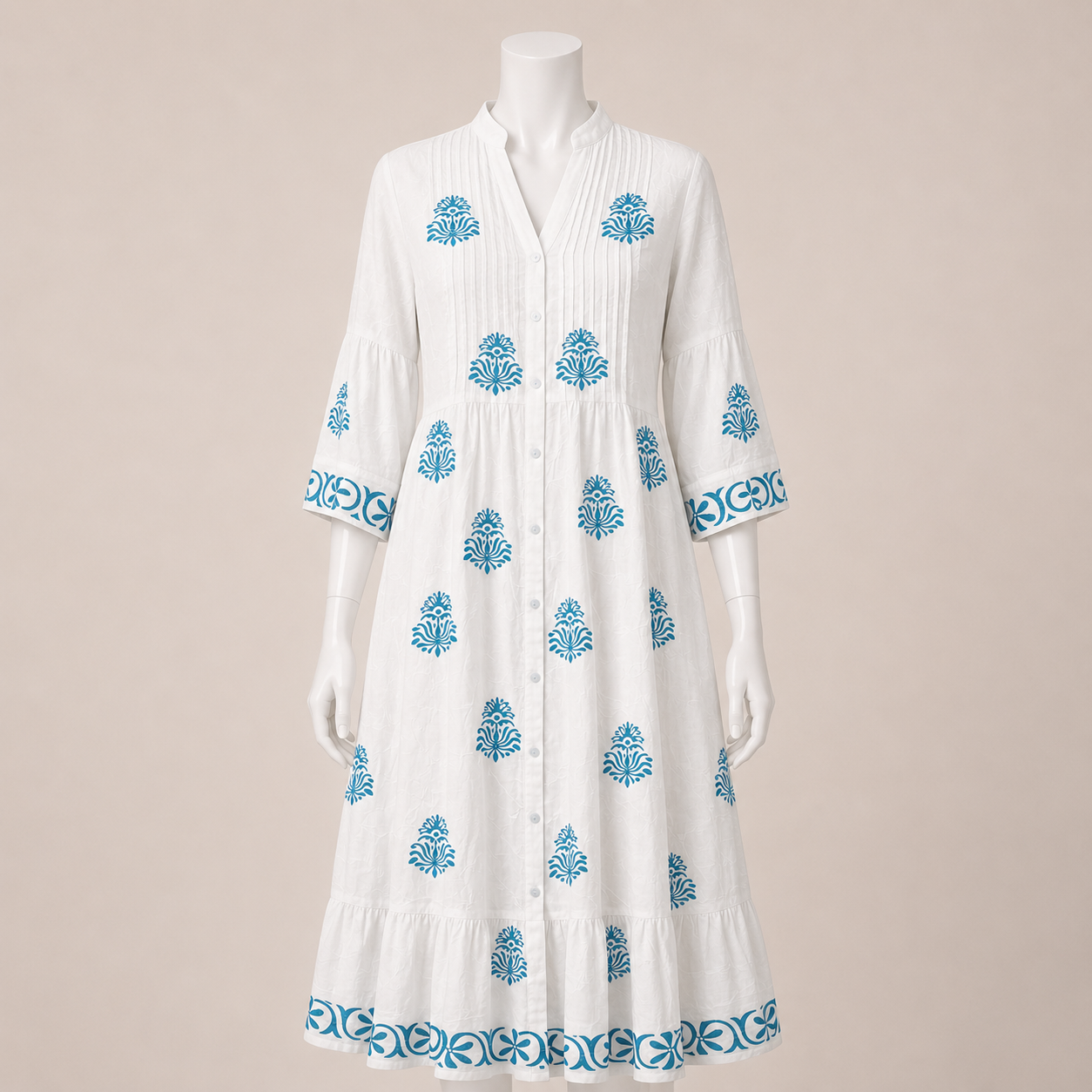 White Printed Midi Dress