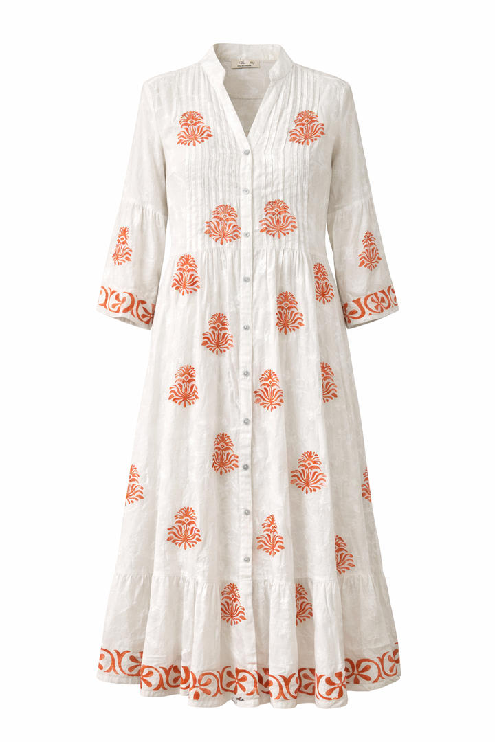 White Printed Midi Dress