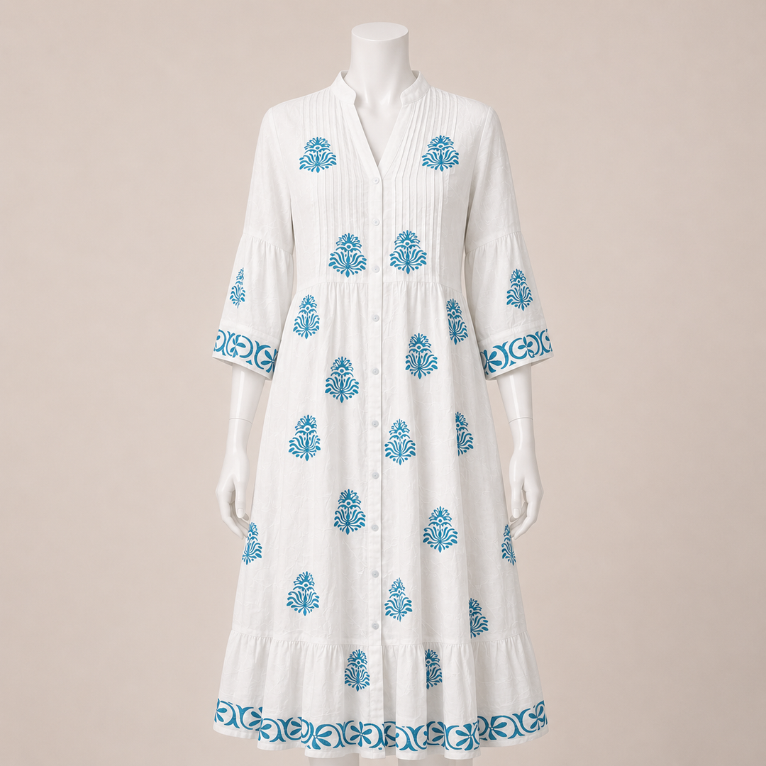 White Printed Midi Dress