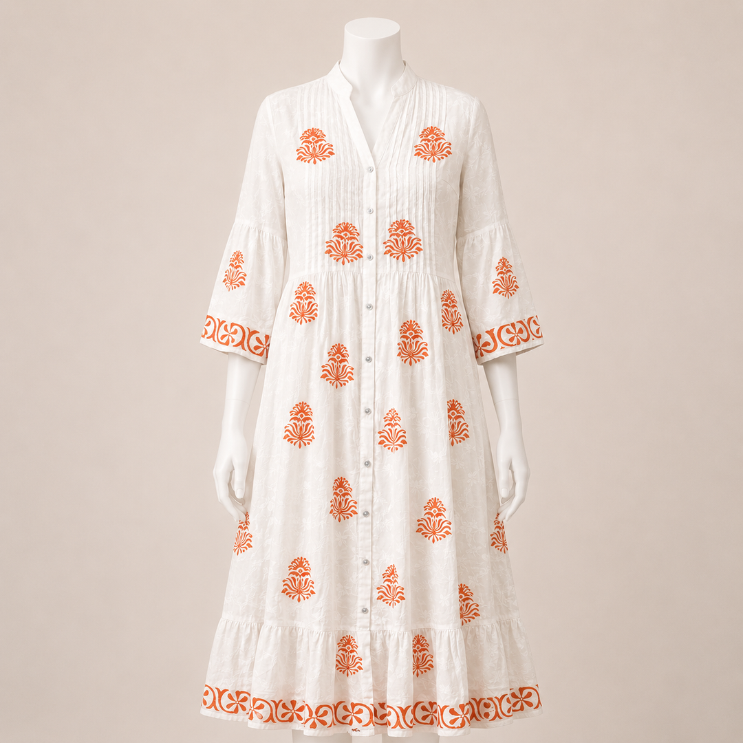 White Printed Midi Dress