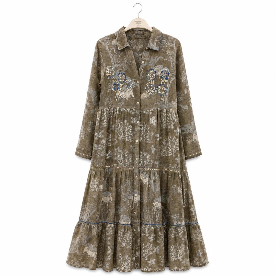 Floral Embroidered Tiered Shirt Dress