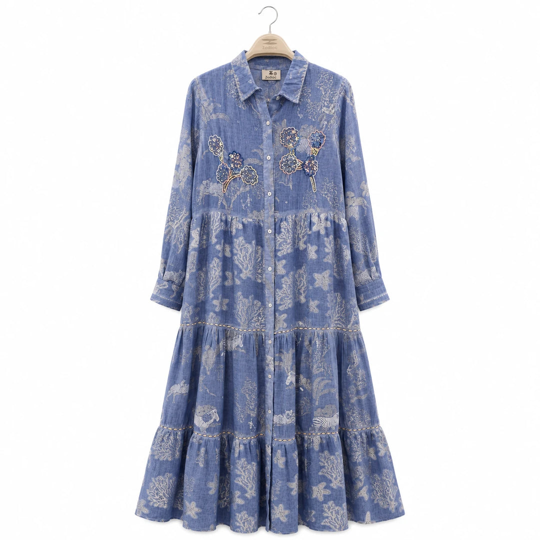 Floral Embroidered Tiered Shirt Dress