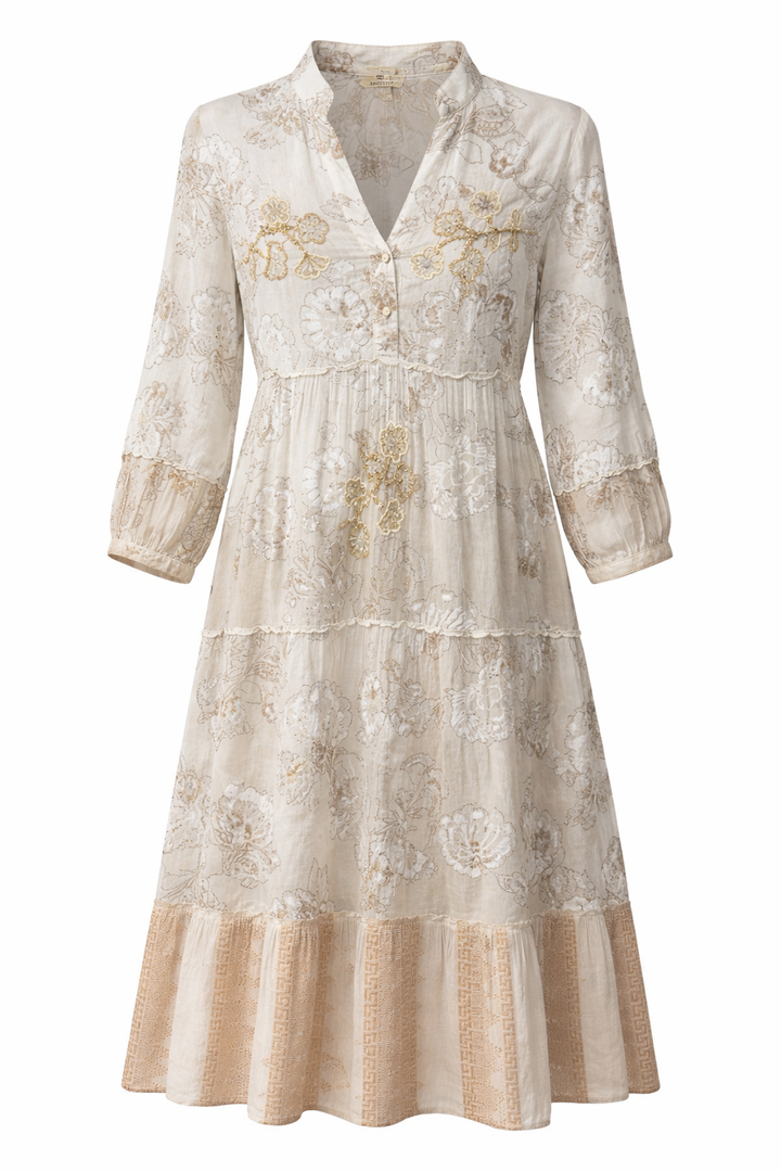 Floral Embroidered Tiered Midi Dress
