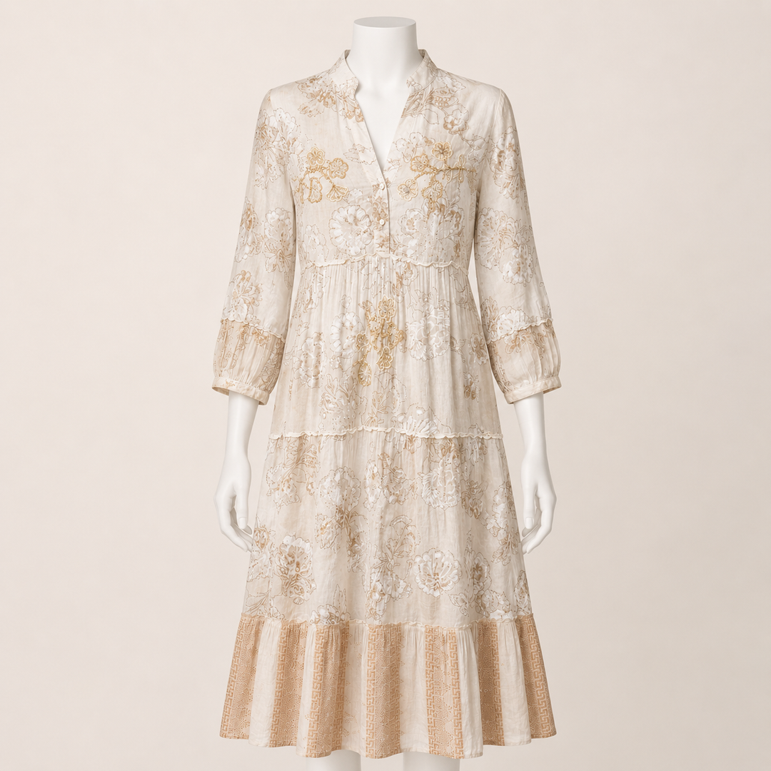 Floral Embroidered Tiered Midi Dress