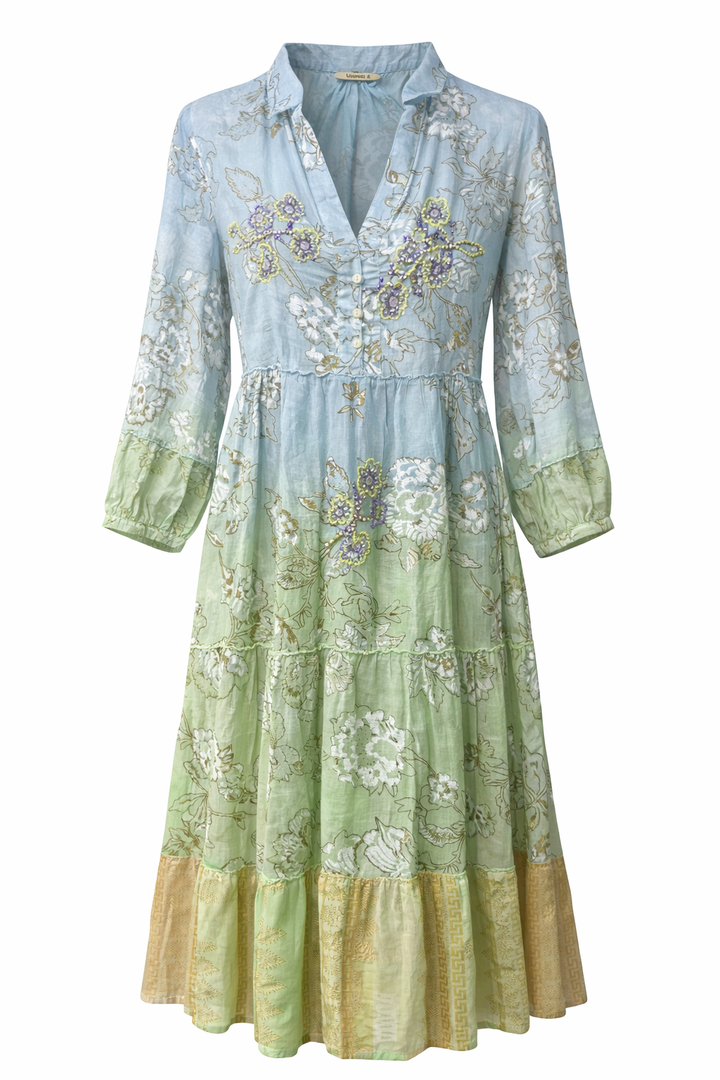 Floral Embroidered Tiered Midi Dress