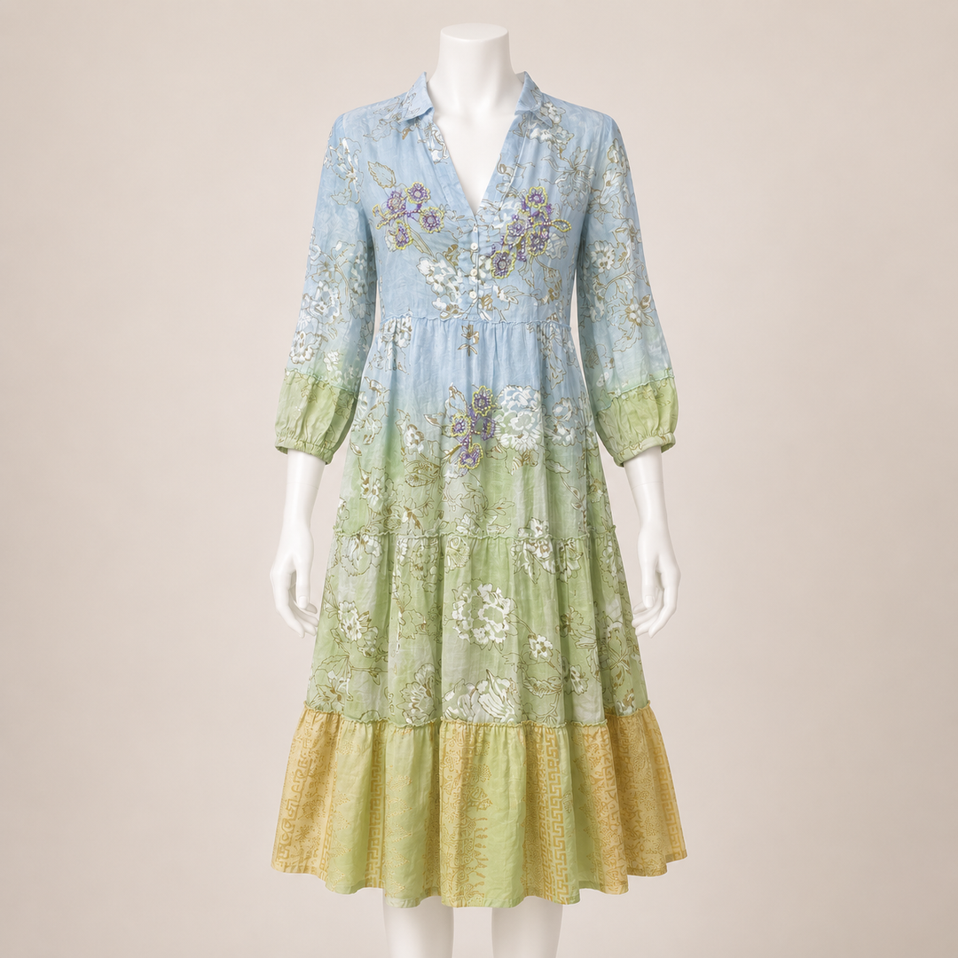 Floral Detailed Tiered Midi Dress