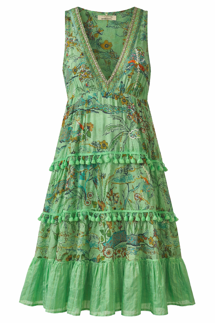 Printed Tassel Trim Midi Dress
