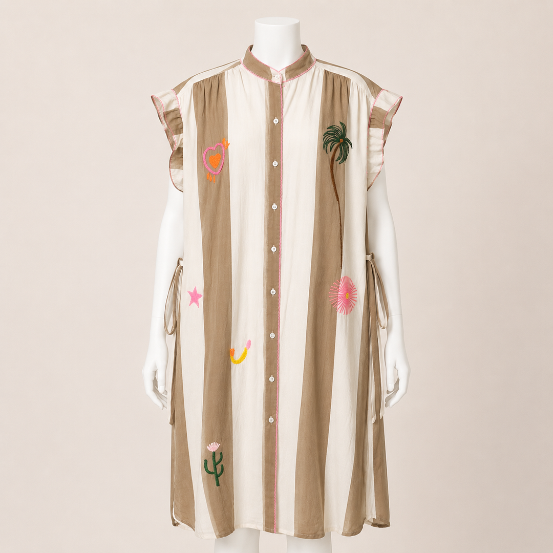 Embroidered Stripe Shirt Dress