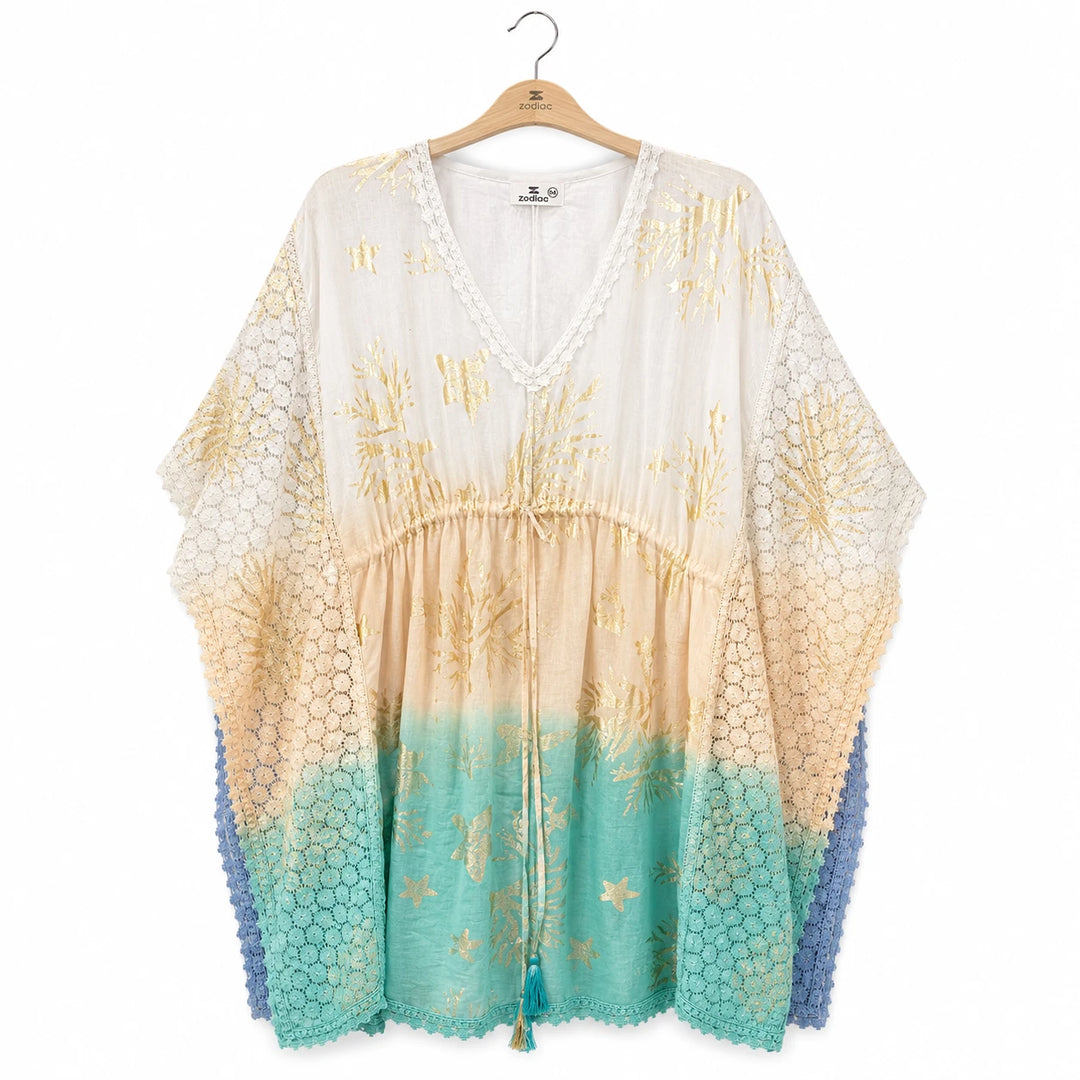 Printed Tie Front Poncho