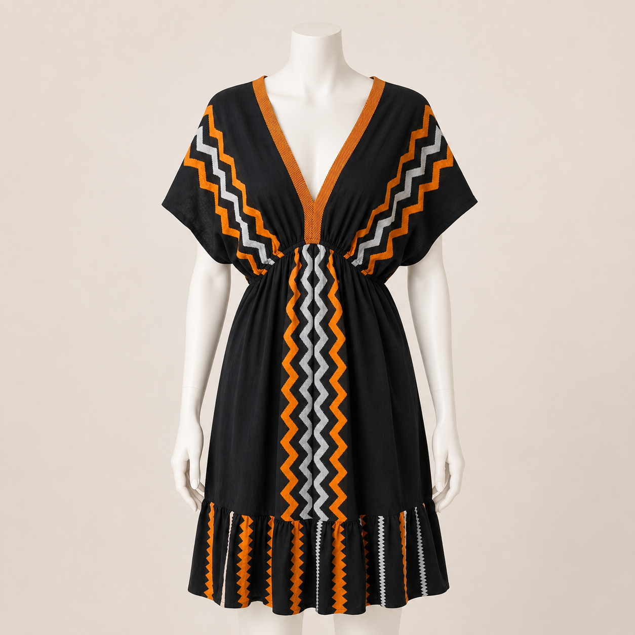 Geometric V-Neck Midi Dress