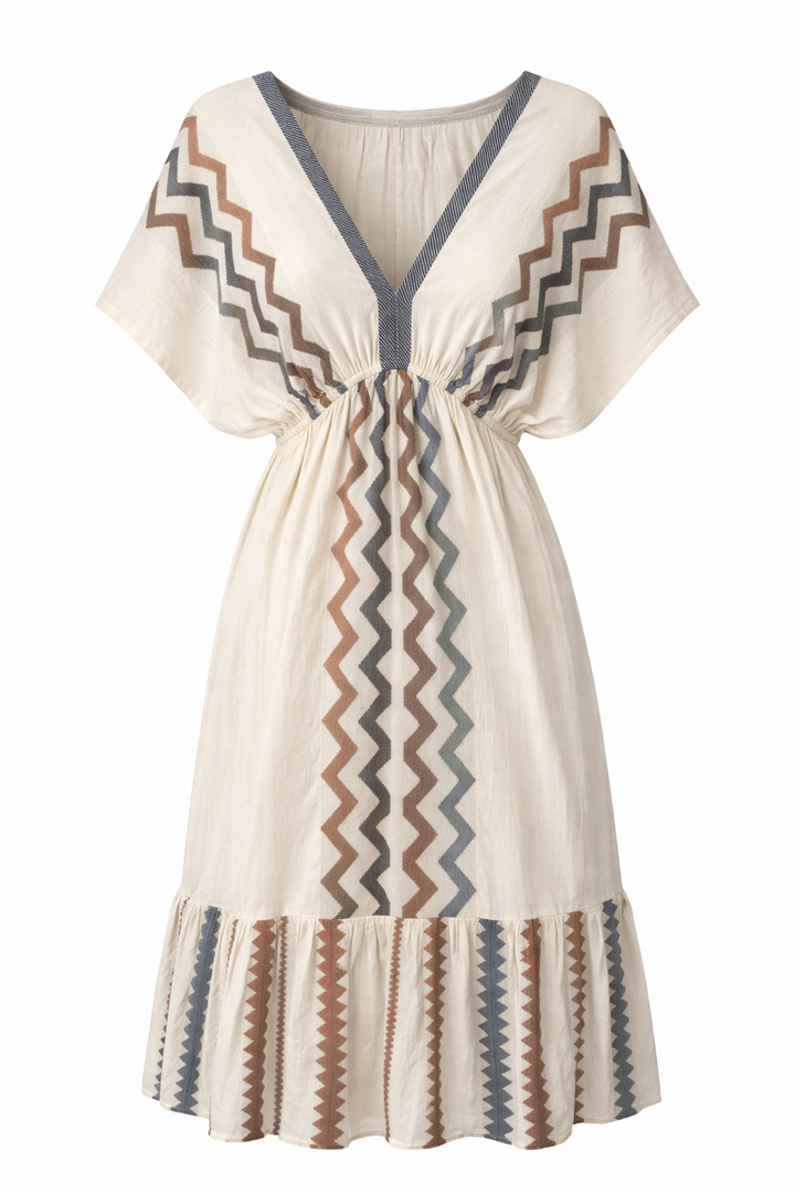 Geometric V-Neck Midi Dress