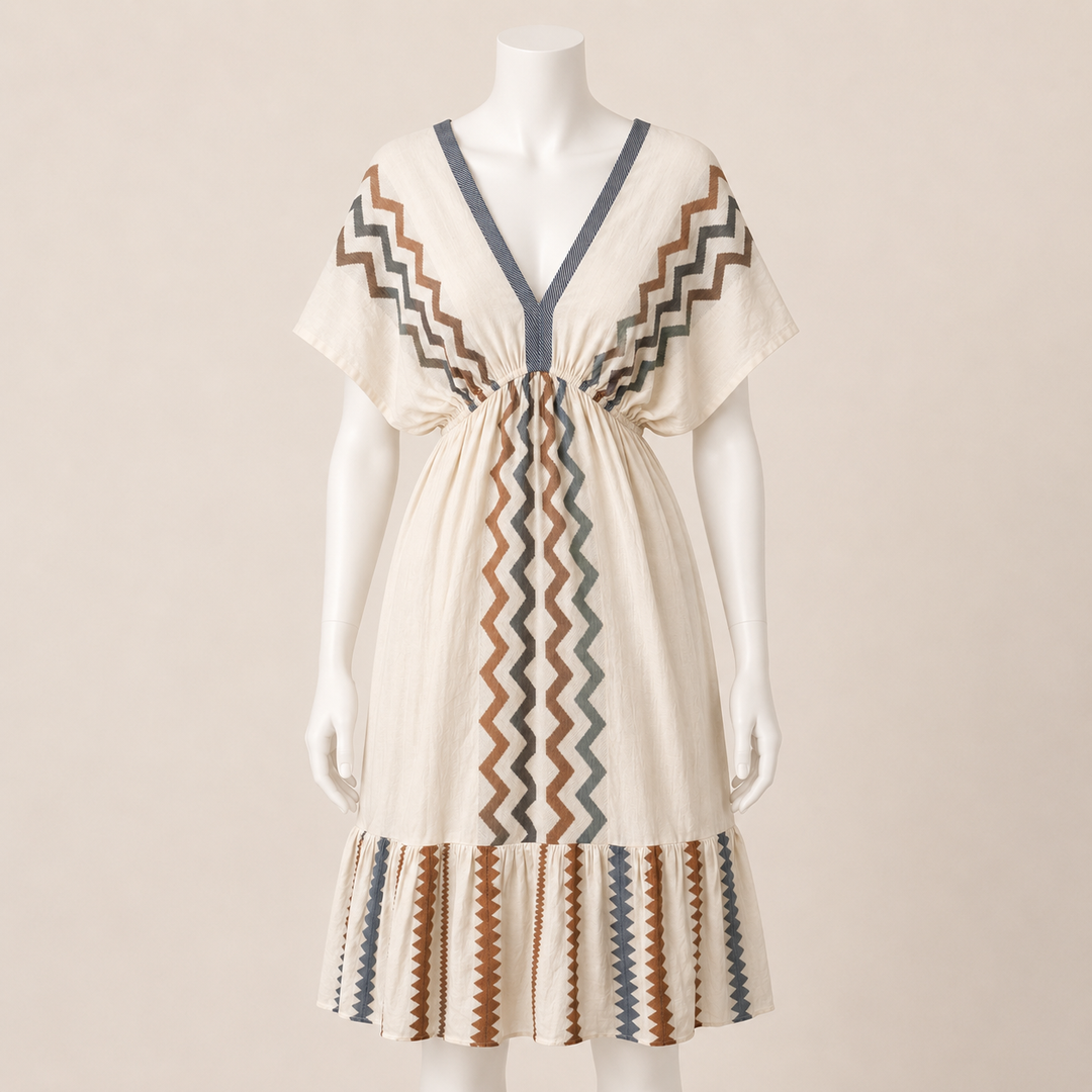 Geometric V-Neck Midi Dress