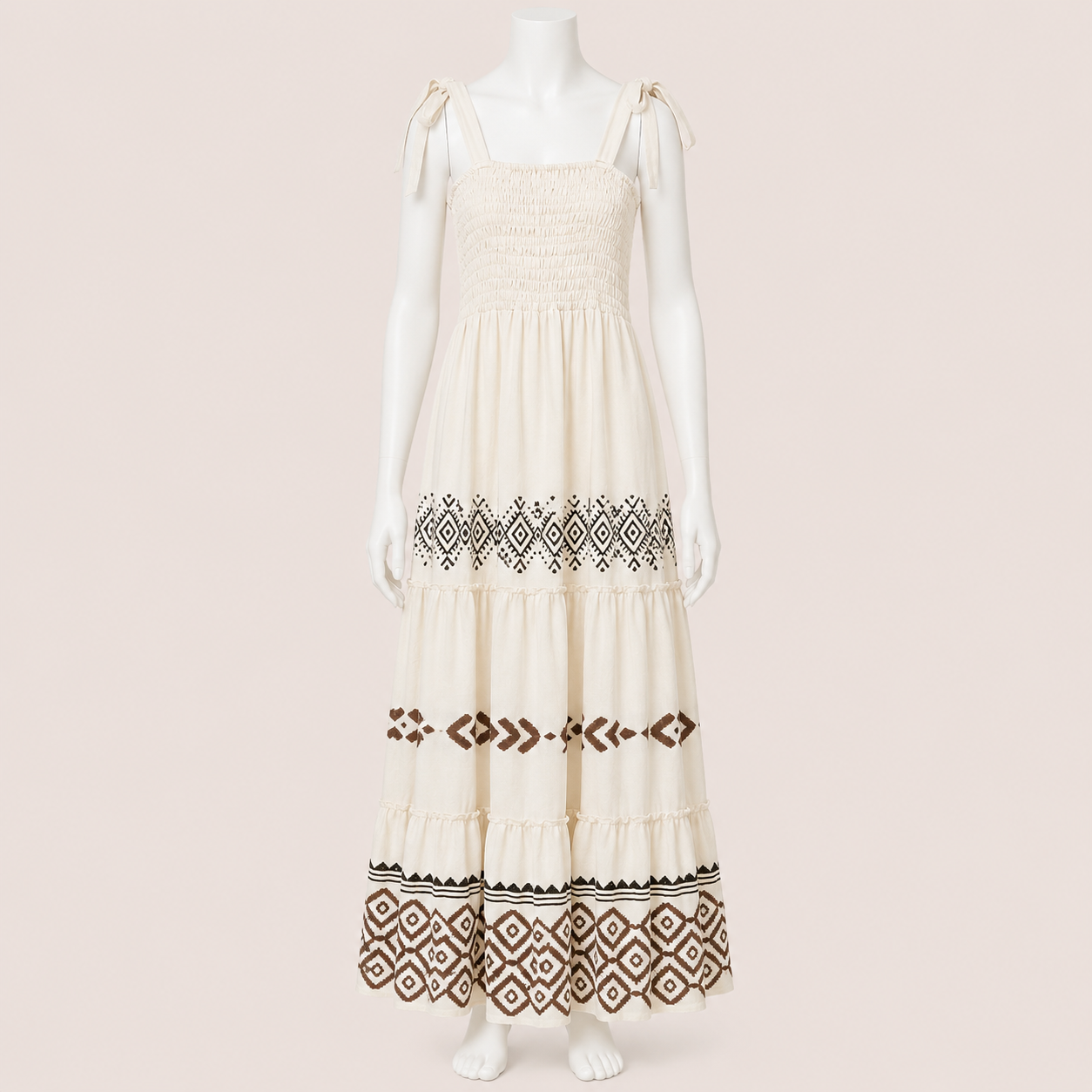 Smocked Tie Strap Maxi Dress