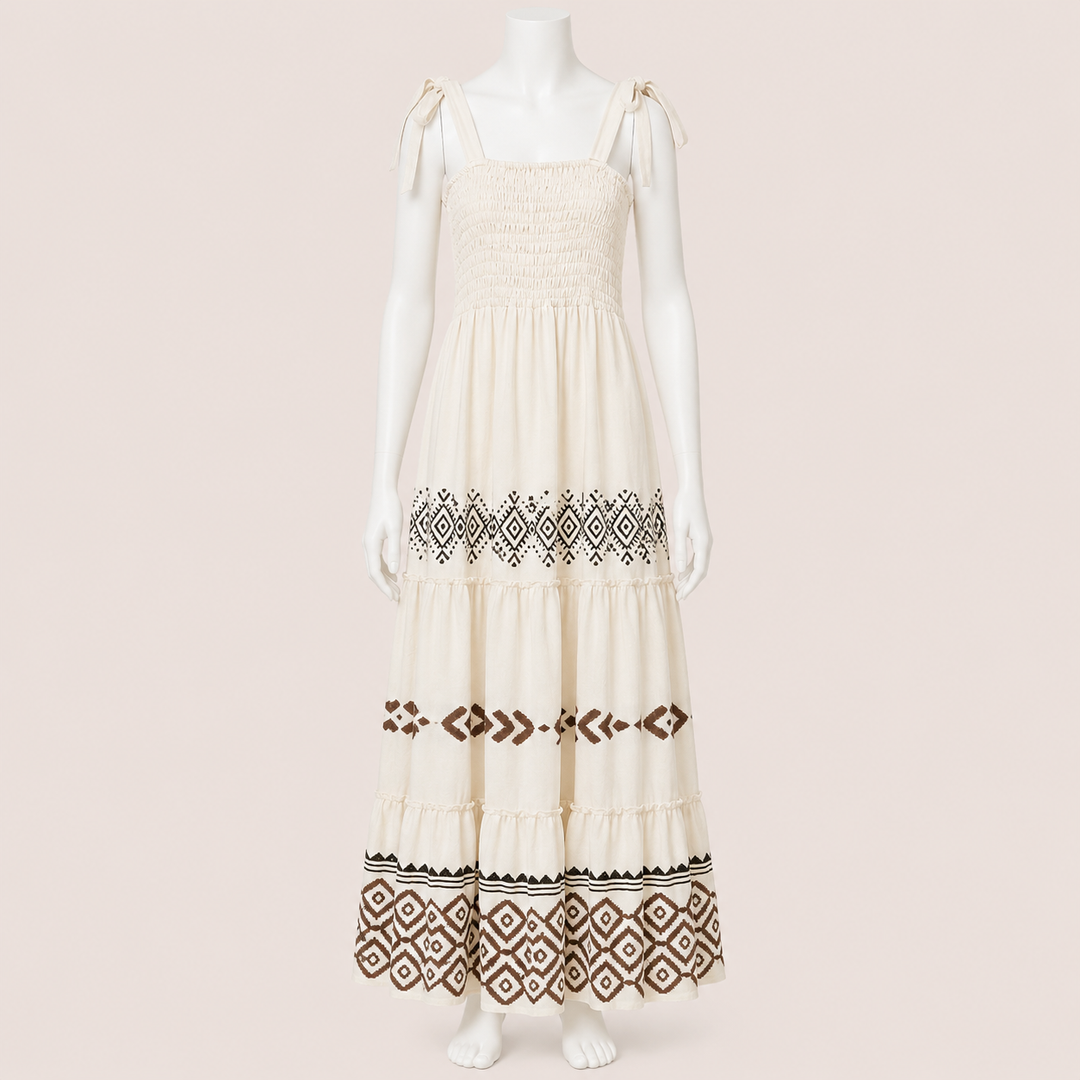 Women Smocked Tie Strap Maxi Dress
