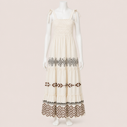 Women Smocked Tie Strap Maxi Dress