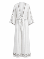 Load image into Gallery viewer, Tie Front Top with Pattern Trim Pants Set