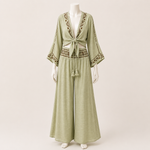 Load image into Gallery viewer, Tie Front Top with Waist Detail Pants Set