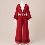 Load image into Gallery viewer, Tie Front Top with Pattern Hem Pants Set