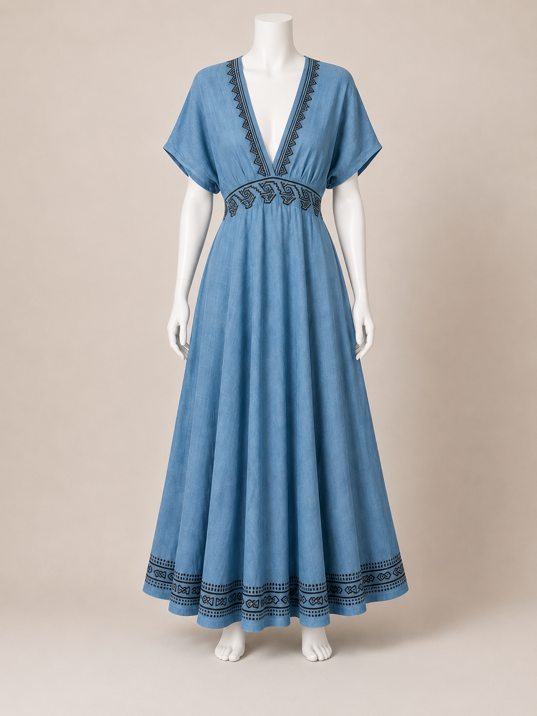 Embroidered V-Neck Midi Dress