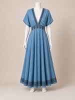 Load image into Gallery viewer, Embroidered V-Neck Midi Dress