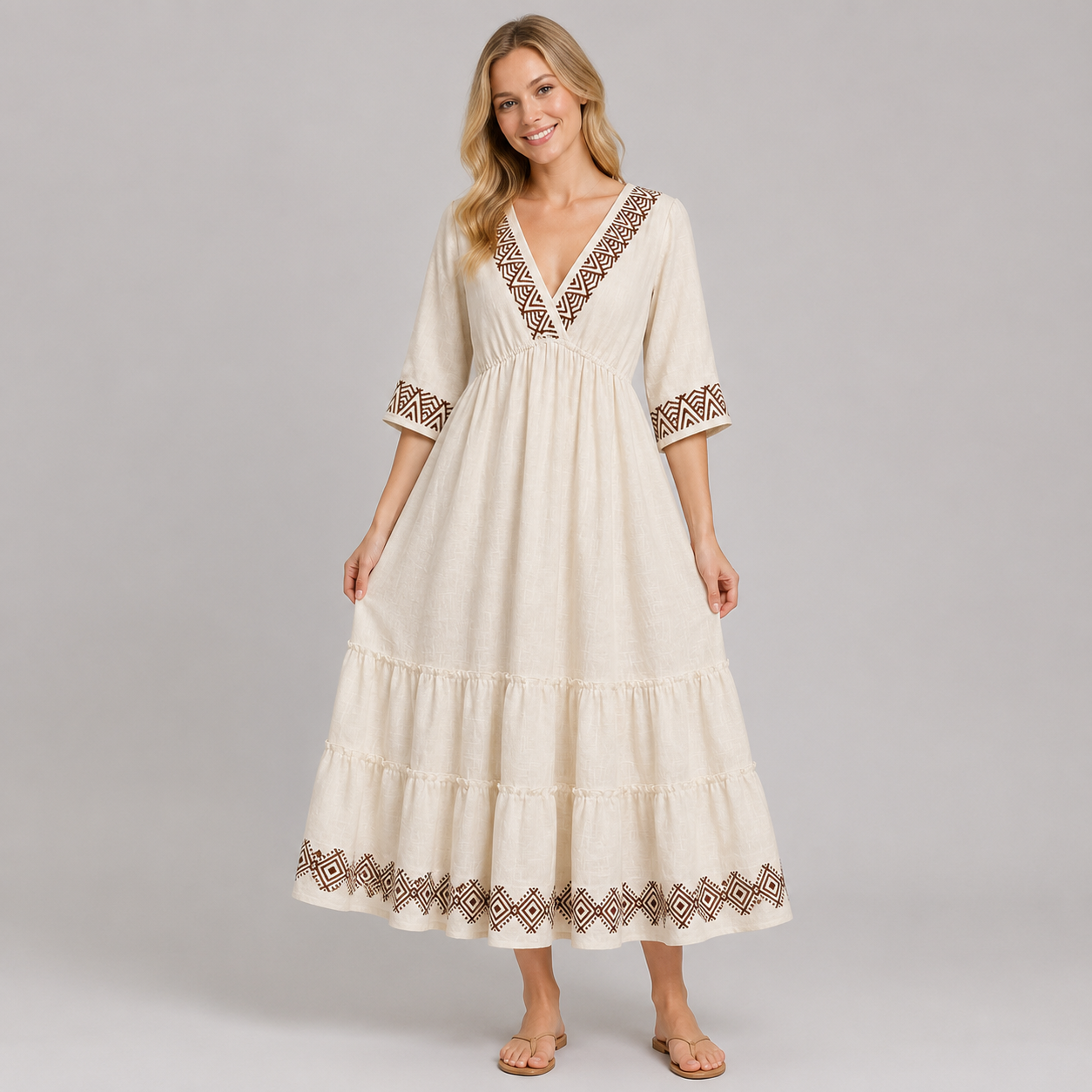 Women Tiered Embroidered Midi Dress