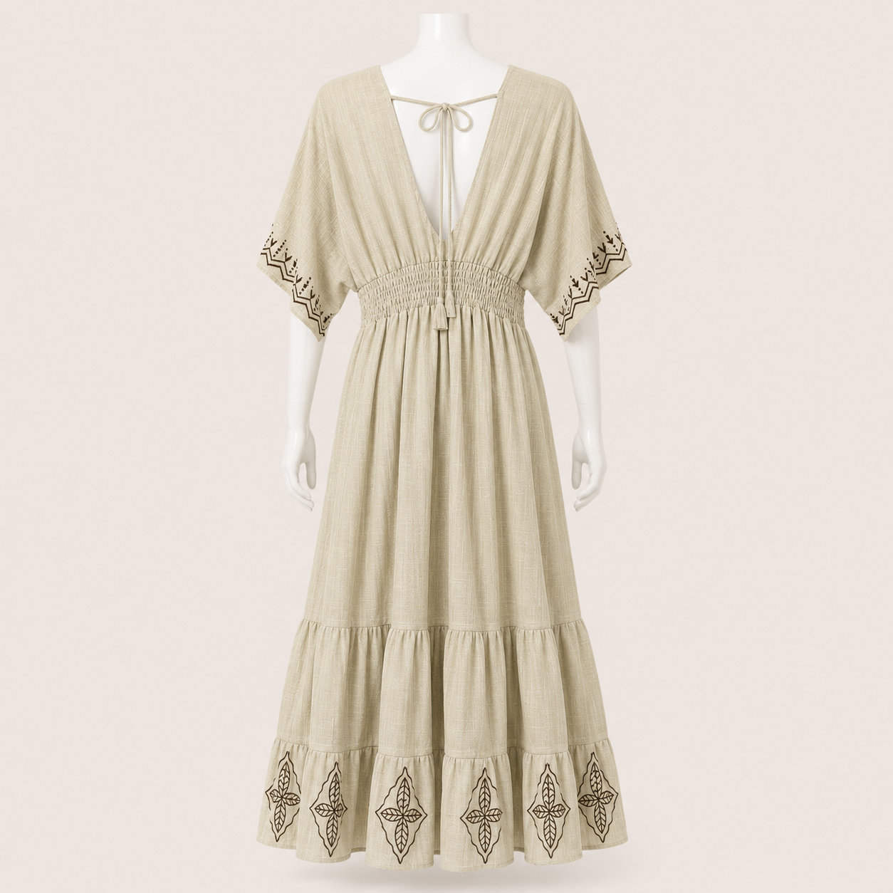 Women Tiered Back Tie Maxi Dress
