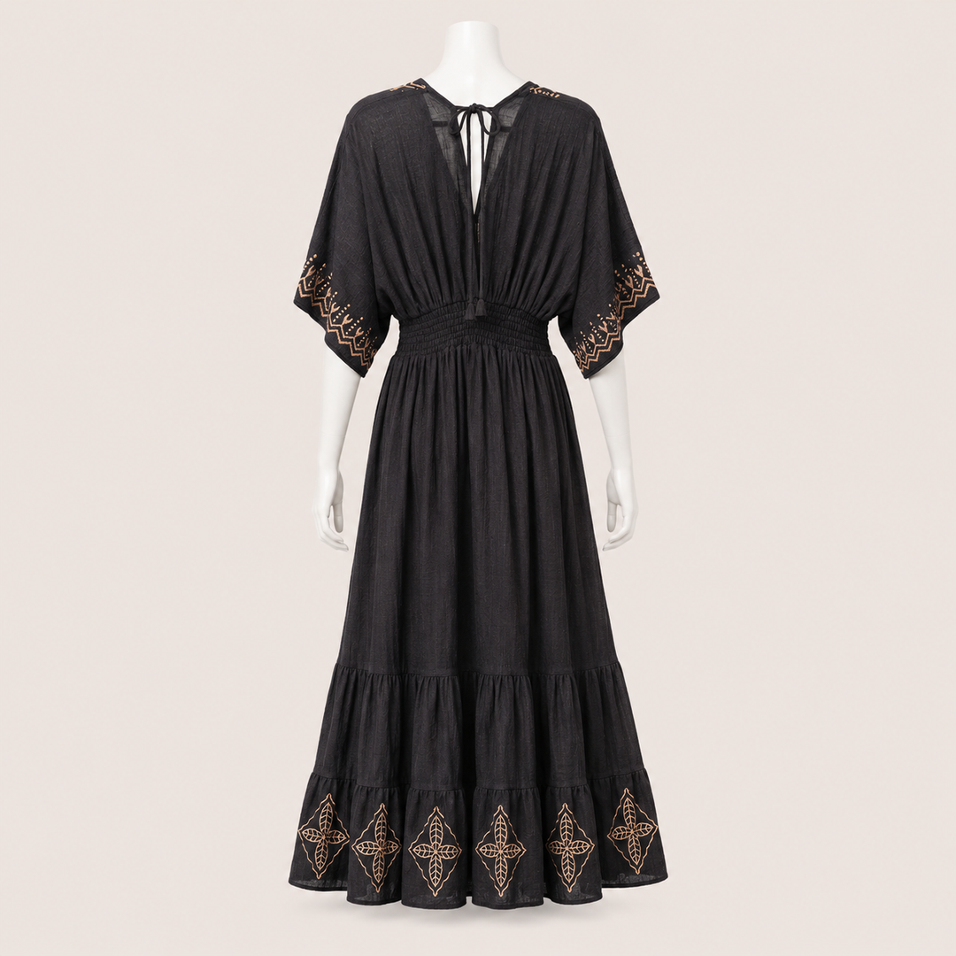 Women Tiered Back Tie Maxi Dress