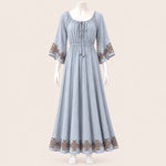 Load image into Gallery viewer, Women Drawstring Neck 3/4 Sleeve Maxi Dress