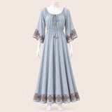 Drawstring Neck 3/4 Sleeve Maxi Dress